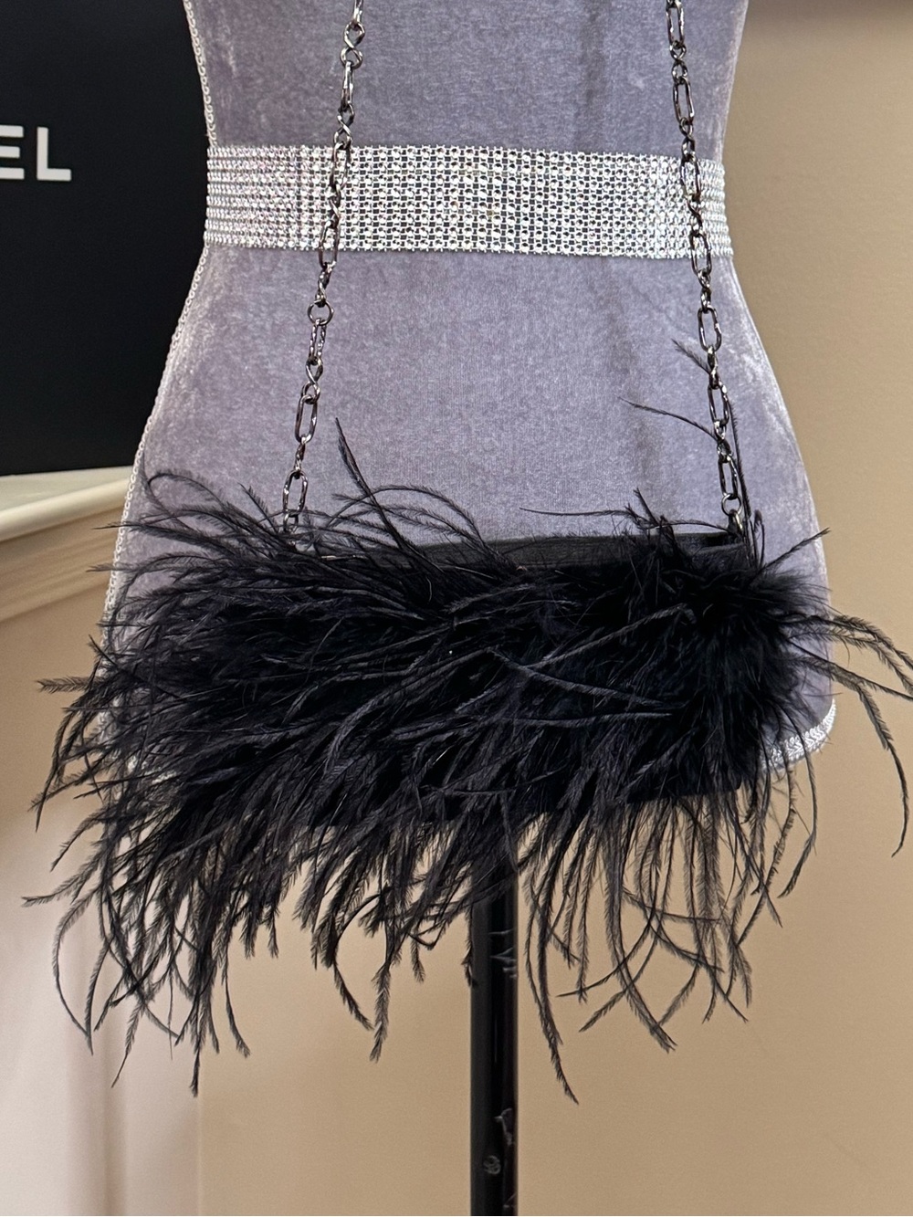 Black ostrich Feather evening bag